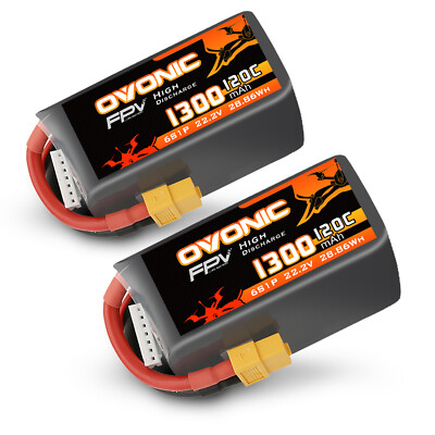 2X Ovonic 1300mAh 6S 120C Lipo Battery 22.2V XT60 For FPV Quadcopter RC Drone