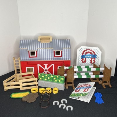 Melissa & Doug Fold and Go Wooden Barn with Horse Show Accessories!