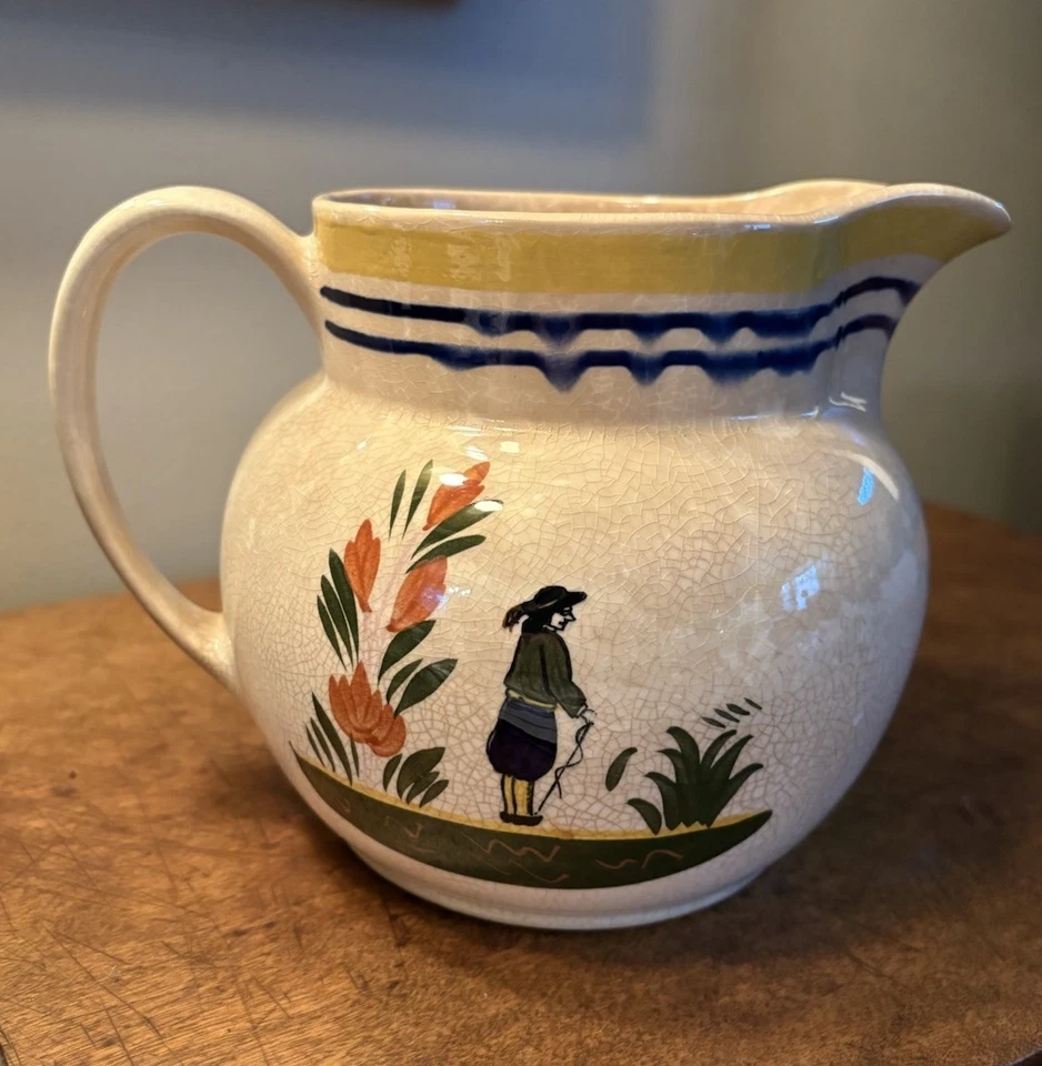 Antique HR Henriot Quimper Hand Painted Jug Pitcher Breton 5”x 8” - Image 2 of 4
