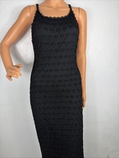 Vtg 90s Y2K Sz S/M Black Crochet Maxi Dress Beaded Siren Cut Fairy Boho S