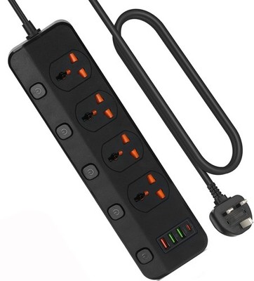 Jasni 3 m/9,84 Fuß Verlängerungskabel 4 AC-Wege mit Schnellladegerät 3 USB + 1 Typ-C Steckplätze, 1