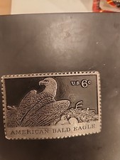 vintage nwot belt buckle 70's american bald eagle us 6 cent stamp brass USA