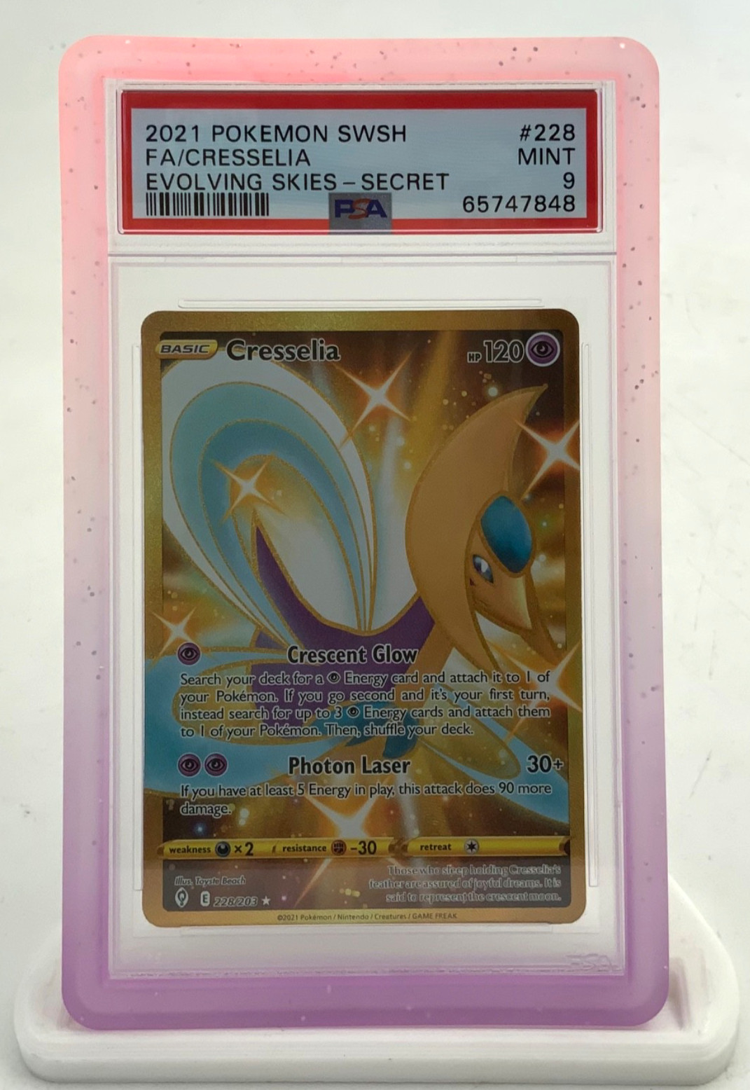 2021 Pokemon SWSH SHINY CRESSELIA Evolving Skies #228/203 PSA 9 MINT w/ Guard
