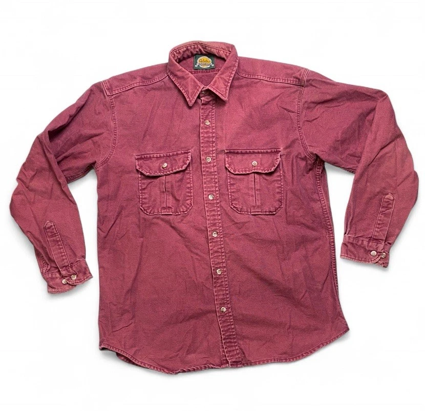 Vintage Cabela’s Outdoor Gear Work Shirt Burgundy Canvas Button Up Men’s L