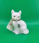 Fenton June Birthday Opalescent  Handpainted Glass Cat Figurine Pink Rhinestone