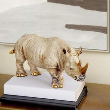 Seltene Goldene Horn-Rhinozeros Tischakzent Dekorationsstück Aus Polyresin Figur