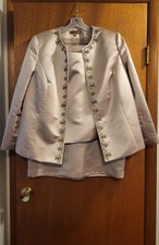 Kasper Women's Embellished Satin Beige 3 Piece Skirt Suit Size 14W