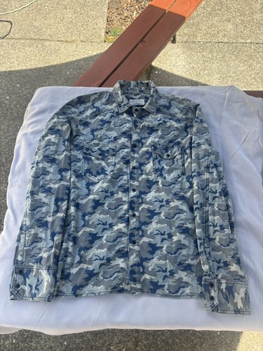 rag & bone XL Tailored Workwear Blue Camo Shirt - Pearl Snap - MADE IN USA