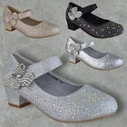 GIRLS KIDS CHILDRENS LOW HEEL PARTY WEDDING DIAMANTE STYLE SANDALS SHOES SIZE