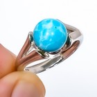 Larimar Gemstone 925 Silver Plated Ring Adjustable (R7) — photo 1