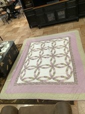 Vtg Sears Colormate Quilt Bedspread Quilted Queen Double Wedding Ring 84” x 104”