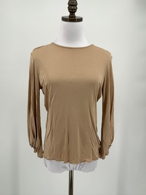 Maurizio Pecoraro Womens Tan Viscose Ruched 3/4 Sleeve Top Sz 12