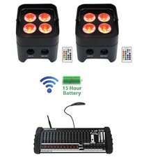  2 Rockville BEST PAR 50 Battery Wash Lights Wireless DMX 384 Ch. Controller