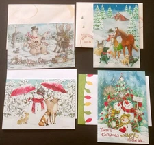 "Very Snowman Holiday", (4) Leanin Tree Christmas, NYr Cards, With (4) Envelopes