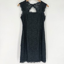 Adrianna Papell Floral Lace Sheath Dress Size 8 Black Cocktail Formal Keyhole