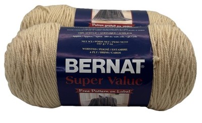 Bernat Super Value 100% Acrylic Yarn Lot Of (2) Skeins 7 Oz OATMEAL Medium #4