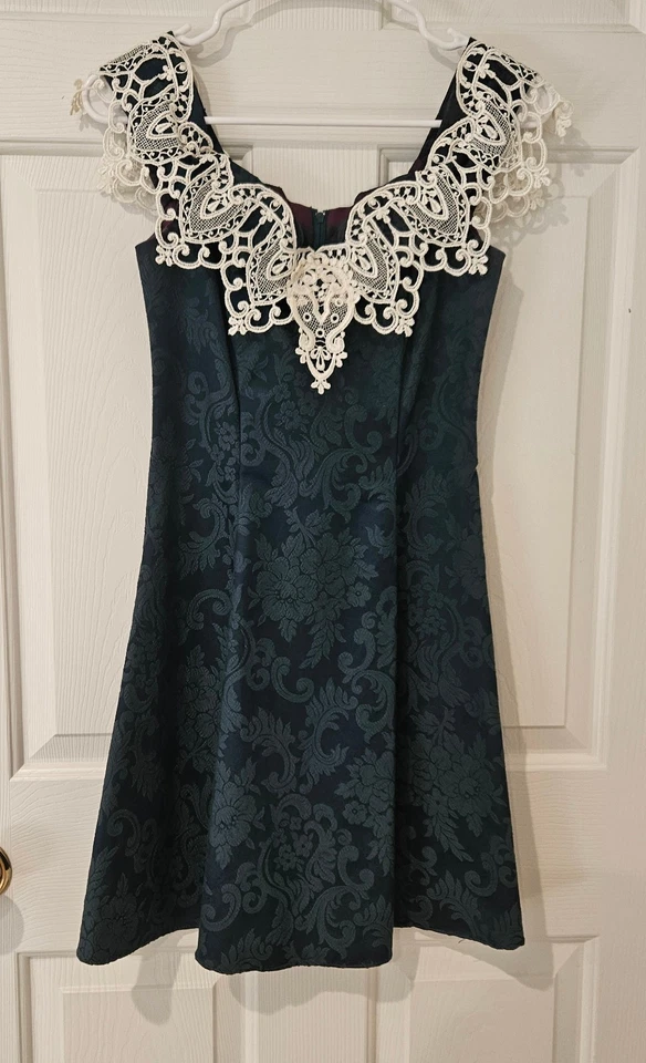 Mini Vestido De Colección Jessica McClintock Gunne Sax Teal Blanco Encaje EE. UU. Talla 5/6 Años 80 LEER Foto 2 de 4