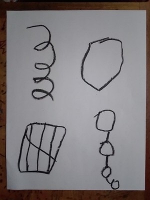 Five Abstract Drawings With Marker And Crayon On 8.5x11 Paper Signed Dated