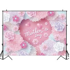 Happy Mother's Day Backdrop 7x5ft Love Heart Pink Flower Photography