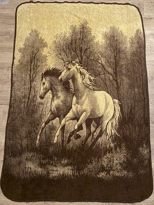 Vintage Horse Blanket Throw Woven Tapestry 60x90 Western Cabin