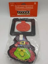 New! Vintage Halloween Garland Pumpkin Green Witch 7.5 Feet Amscan