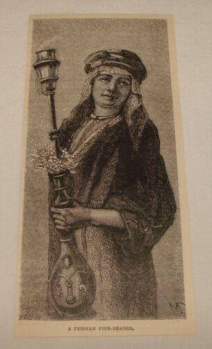 1886 magazine engraving ~ A PERSIAN PIPE BEARER WITH GALYAN - Afbeelding 1 van 1