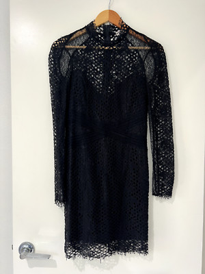 Bec Bridge Lace Long Sleeve Mini Sheath Dress Black Size 10