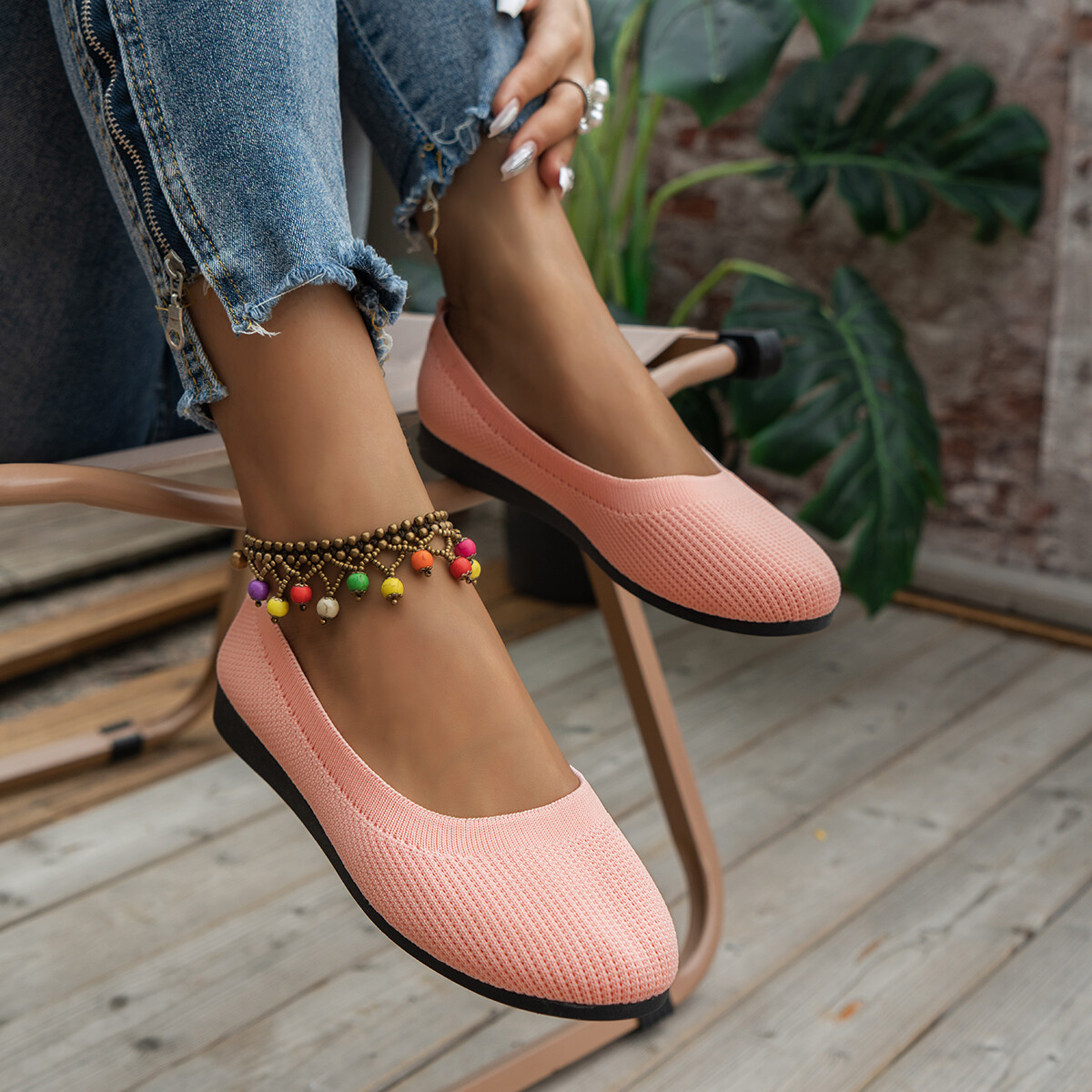 Womens Flats Knit Dress Shoe Slip On Ballet Shoe Classic Softable Shoe Low  Wedge | eBay