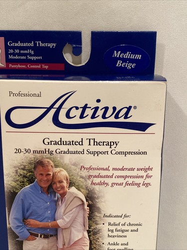 ACTIVA Support Hose 20-30mmHG Graduated Compression Control Top Med Beige Women - Picture 7 of 7