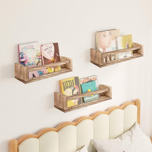 3x Floating Wall Kids Nursery Bookshelf Wood Wall Mounted Books Shelves Display - Picture 13 of 15