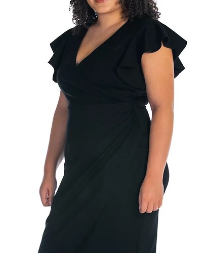 24seven Comfort Apparel Plus Size V-Ausschnitt knielanges Kleid schwarz GR. 3x V-Ausschnitt