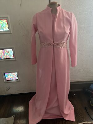 Vtg 1960s Pink Long Empire Waist Maxi Dress Matching Jacket Twin Set | eBay