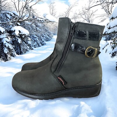 Saute Mouton Women s Winter Suede Ankle Boots Zip On Both Sides Grey  Size 9.5