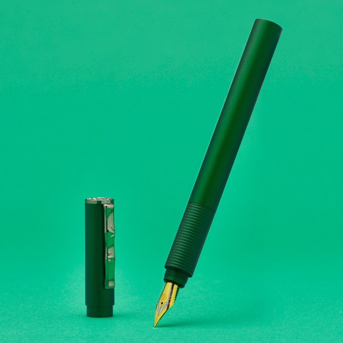 Pluma estilográfica de aleación de aluminio Hongdian H3 EF/F/Pluma doblada con clip de bambú, verde - Imagen 4 de 8