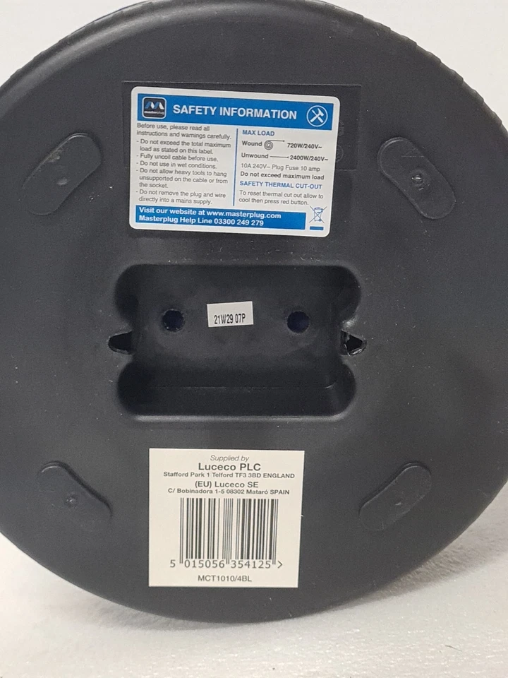 Extension Lead Masterplug 10m, 4 Gang, 10 Amp Cable Reel Blue  - Image 2 of 2