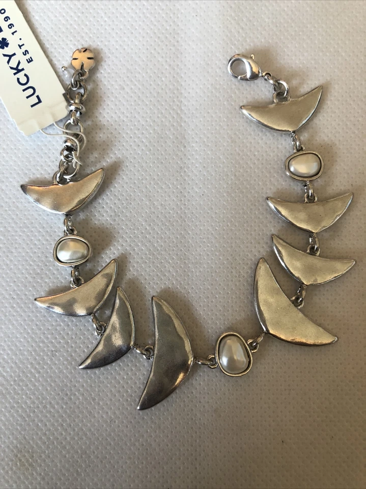 Pulsera escultórica Lucky Brand tono plata con detalles de madreperla nueva con etiquetas Foto 2 de 4