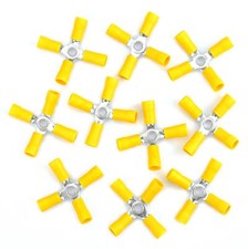 10 Wire Crimp 4 Way Ring Butt Connector Terminal Vinyl Yellow 12-10 awg Gauge GA
