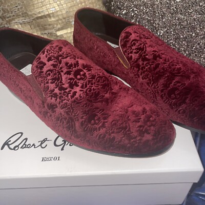 Robert Graham Loafers 9 Men burgundy velvet skull embossed smoking slipper shoes Robert Graham Loafers 9 Men burgundy velvet skull embossed  main image 2