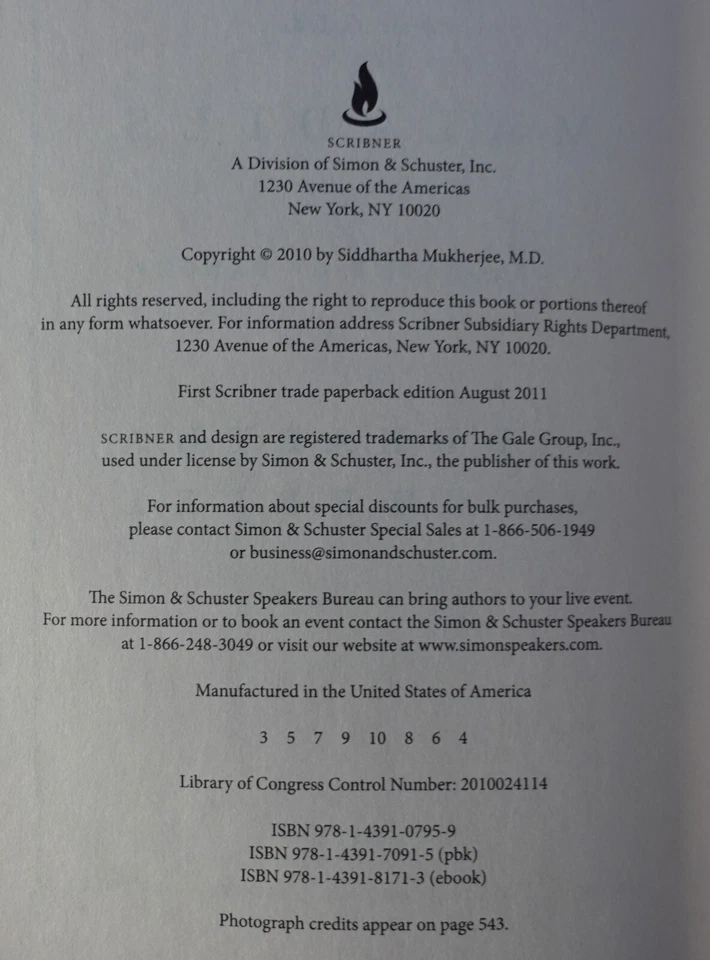 THE EMPEROR OF ALL MALADIES BY SIDDHARTHA MUKHERJEE, SOFTCOVER, SIGNED - Image 4 of 4