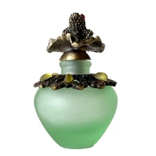 Kubla Crafts - Perfume Bottle Frosted Green - Enameled with Frog