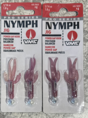 2 packs VMC Pro Series Nymph Jig Ultra Glow 1/16 OZ Purple Pearl