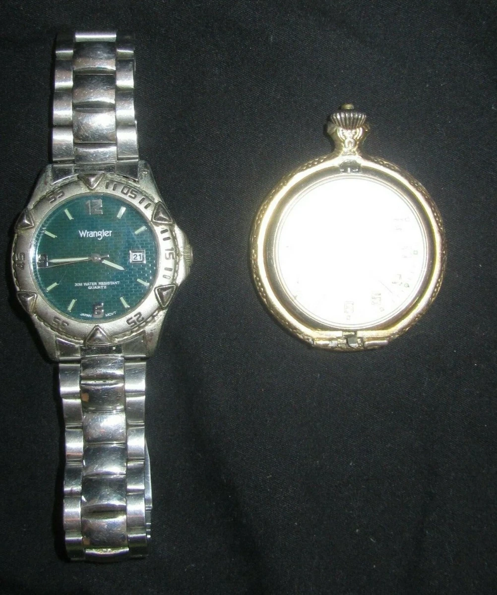 Lot of 2 Vintage WRANGLER HERO Wristwatch W Date and Pocket Watch