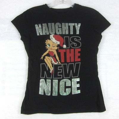 Betty Boop T Shirt Womens (S) ''Naughty Is The New Nice'' Christmas Cap Sleeve