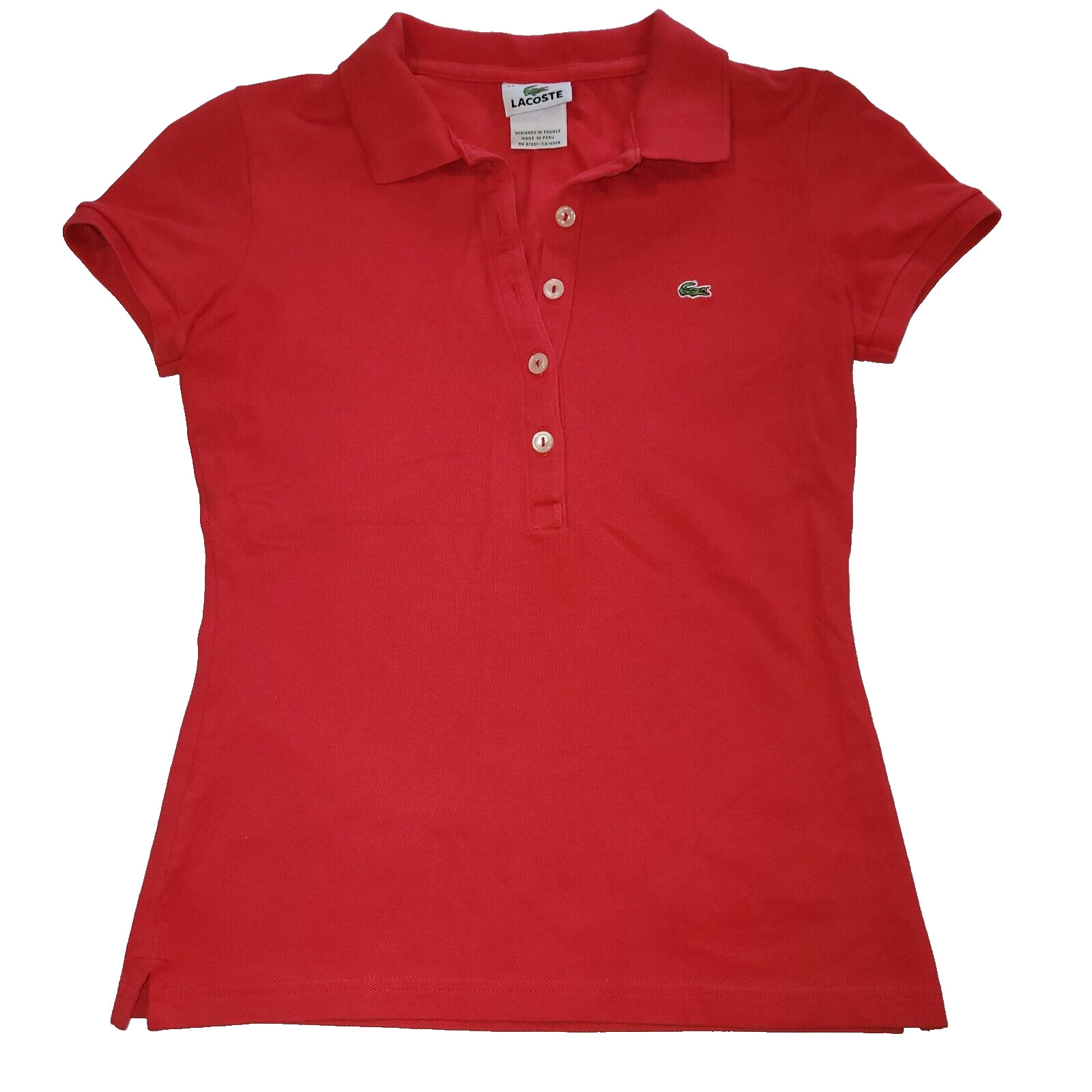 LACOSTE Red Slim Fit Polo Shirt Women’s 34 S Short Sleeve Button Up Crocodile thumbnail 12