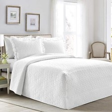 French Country Geo Ruffle Bedding 3piece Bedspread Set king White