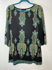 INC International Concepts Women's Black Green Paisley Floral Size Large