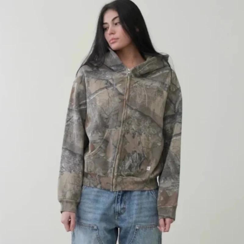 Sweatshirt American High Street Y2k Camouflage Zipper Hoodie Men Clothing Oversi-image