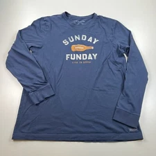Life is Good Crusher Lite Shirt Mens Large Blue Crew Neck Sunday Funday Football