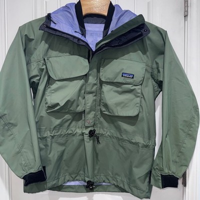Vtg 1997 Patagonia SST Fly Fishing Wading Jacket Men Med Green Waterproof Hooded