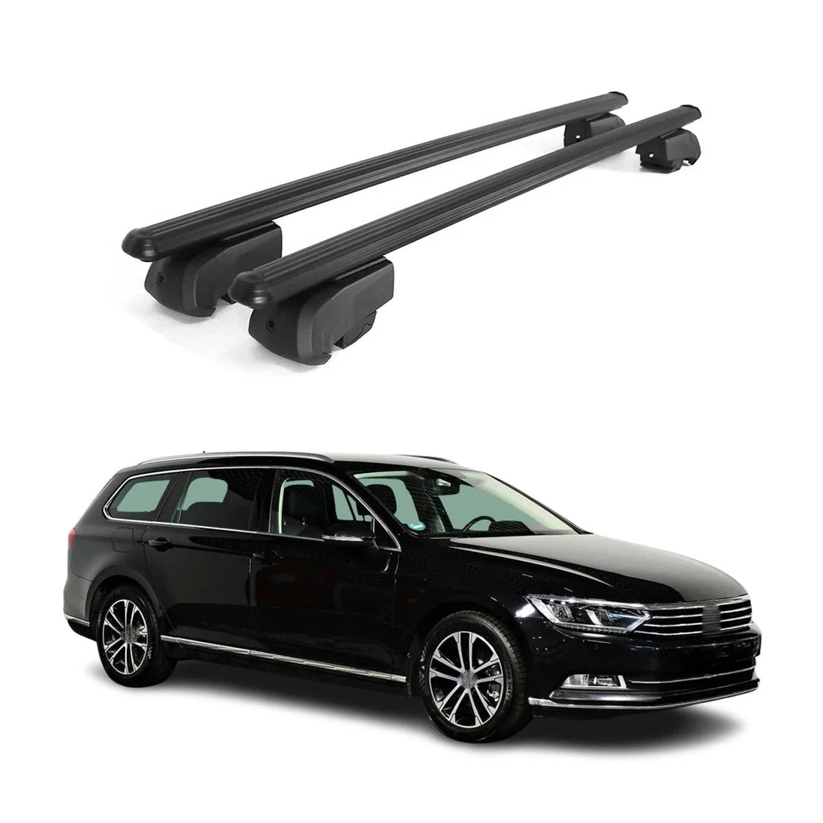 Set Box Tetto Effetto Carbonio 320L + Barre Portatutto In Alluminio Per VW Passat Variant 3C (05-10)